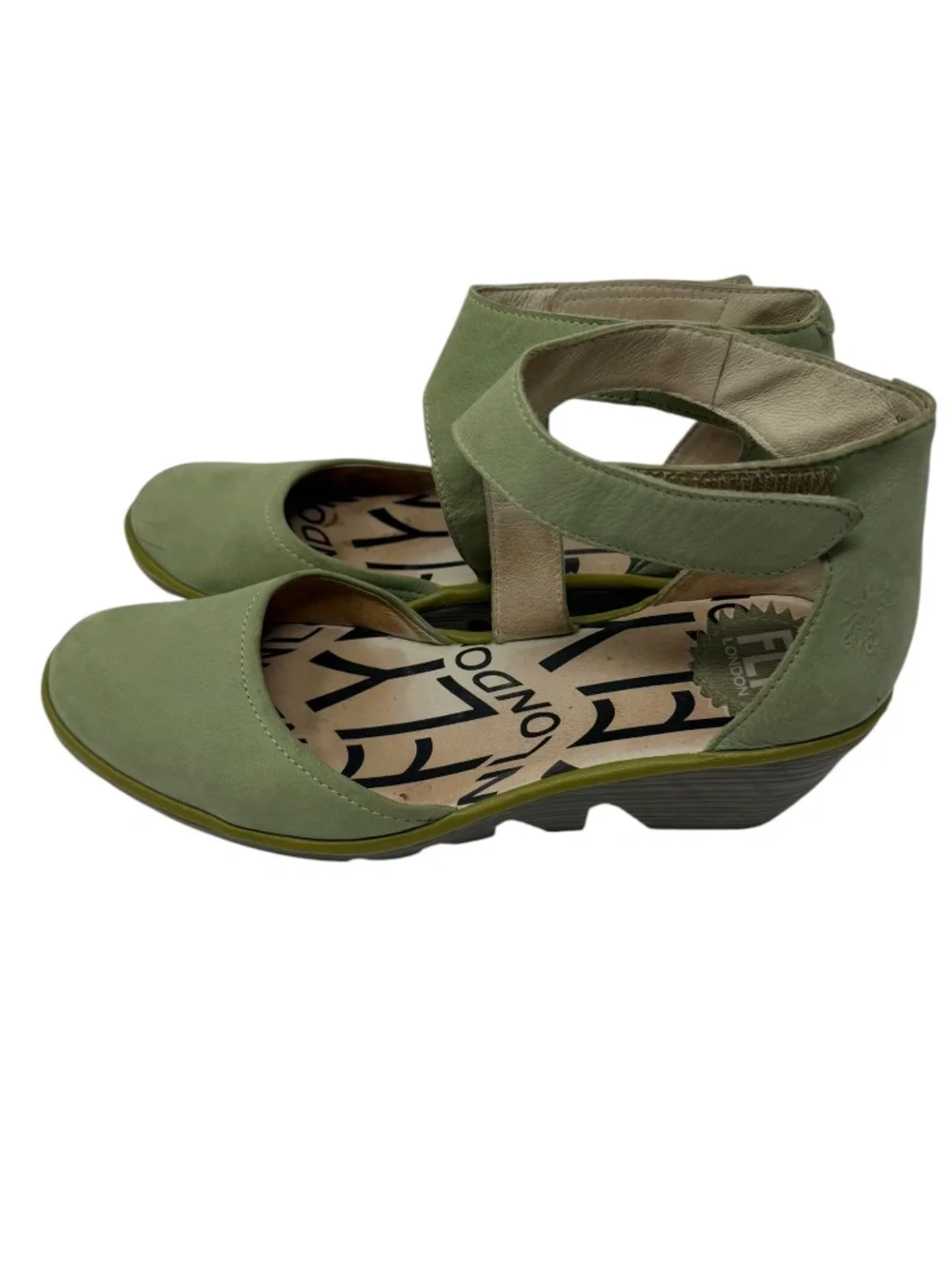 Fly London Mint Green Suede Piat Wedge Sandals 38